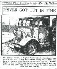 Driver Has Lucky Escape From Lorry Fire 1949